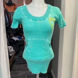 NWOT Sinful Blue & Yellow Short Sleeve Hoodie